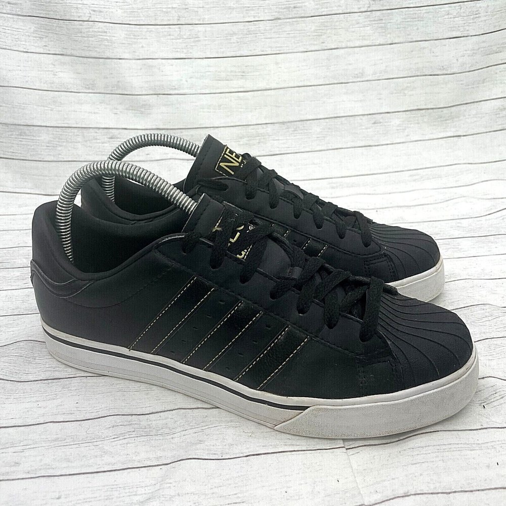 Adidas Mens Sneakers Black Leather Clam Lace Up Shoes Neo Label 3 Stripe Sz 7.5